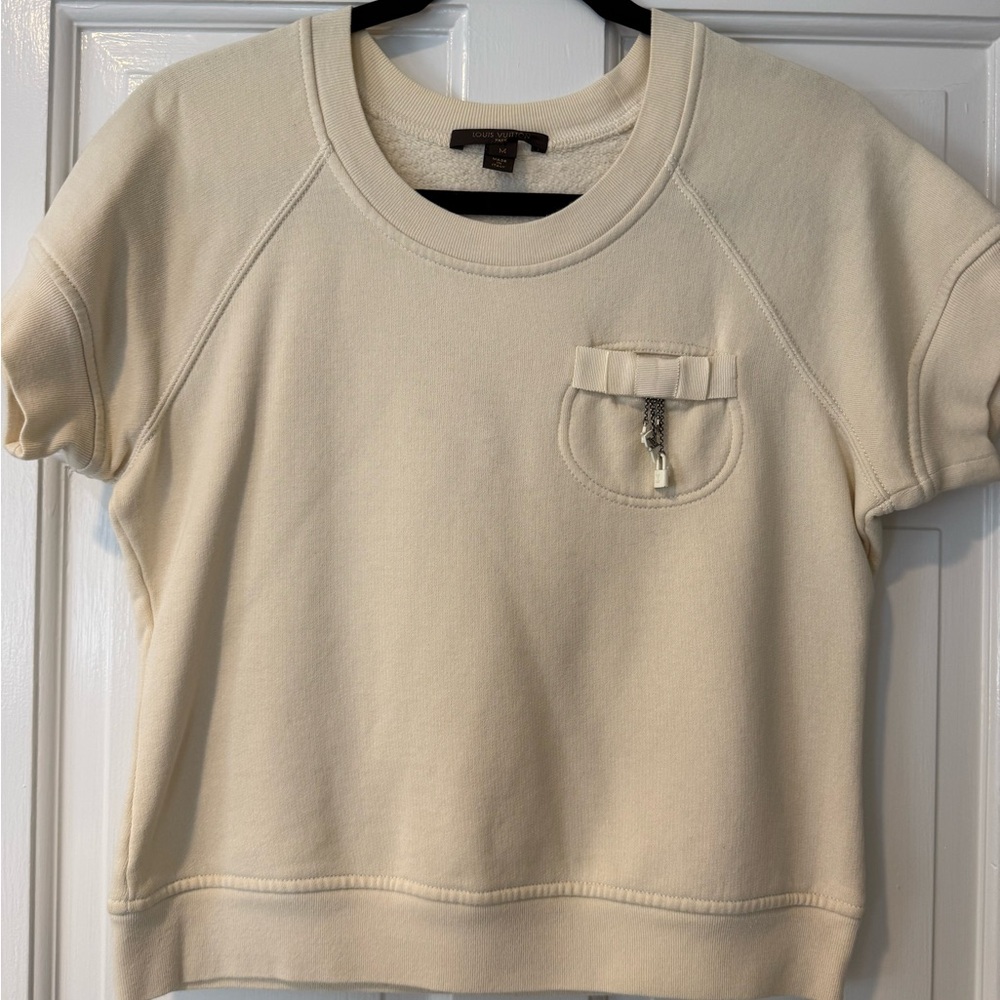 Louis Vuitton Cropped Short Sleeve Sweatshirt with Bow Pocket & Charm Details